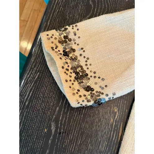 Rebecca Taylor Women's Ivory Sequin Jacket Size 4 Elegant Open Front