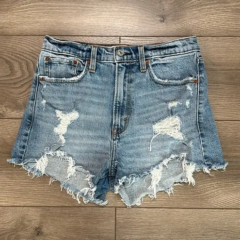 Abercrombie & Fitch  High Rise Mom Distressed Blue Jean Shorts Size 27