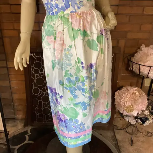 Blair Woolverton VINTAGE 1980'S STRAPLESS PASTEL FLORAL PRINT TEA DRESS (12)