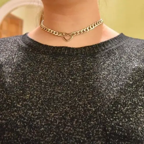 Heart Curb Chain Choker Silver