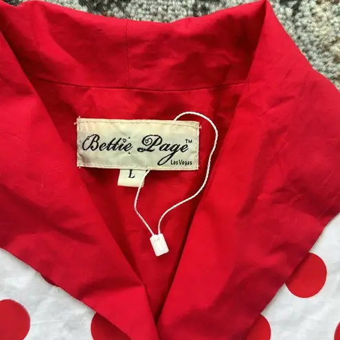 Bettie Page Polka Dot Cropped Sleeveless Single Button Shrug Red White Large