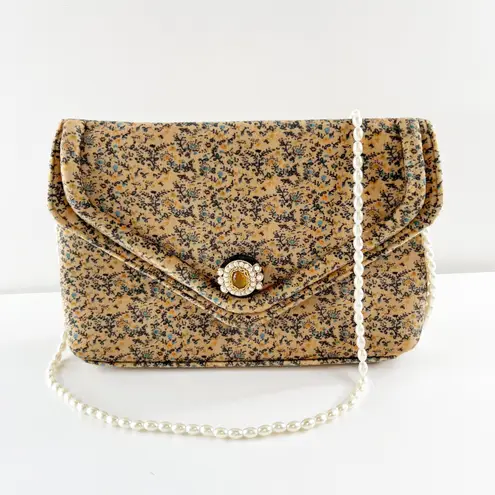 Anthropologie  Francesca Floral Velvet Clutch Pearl Chain Strap Crossbody Purse