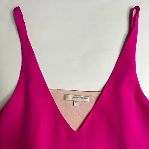 Lavender Brown Silk V-Neck Slip Dress in Fuchsia Pink Size S