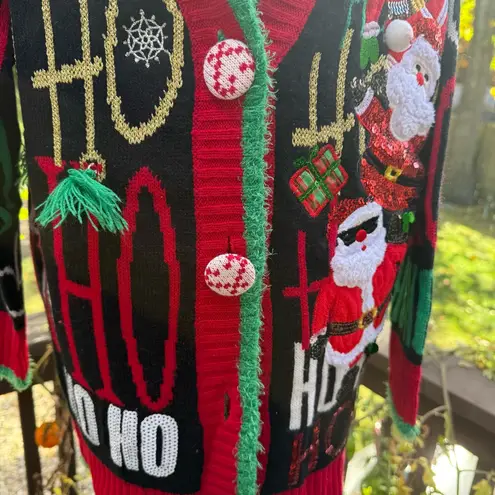 33 Degrees green Christmas sweater Cardigan figures Sequins Ho Ho Size L (14) Black Size L