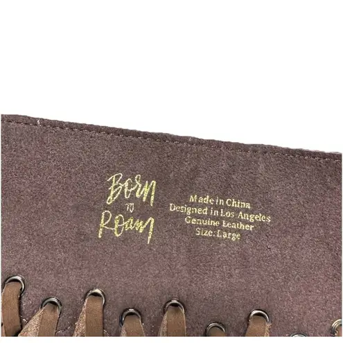 Born to Roam Fringe Leather Belt Women’s Large Gold Buckle Brown Western Fashion