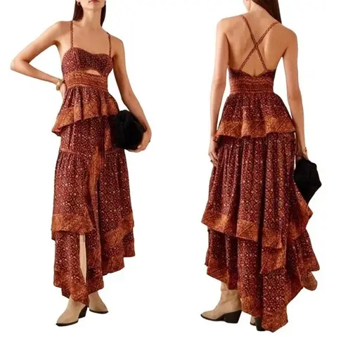 Ulla Johnson NWT Josana Cutout High-Low Silk Designer Dress Agate Size 6 $895
