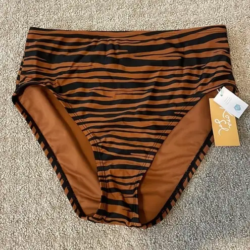 Kona Sol NWT-  Brown & Black Zebra High Waist Bikini Bottoms