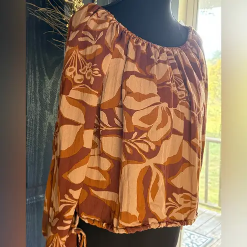 Gilli Brown and Cream Floral Blouse Size Small