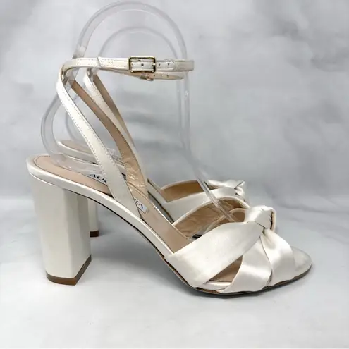 Aquazzura Nina 85 Silk Satin Knot Ankle Strap Block Heel Sandals Bridal White Size 6.5