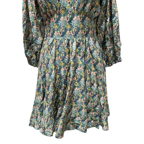 Trovata Silk Blend Celestial Custer Long Sleeve V neck Dress Size Small Blue