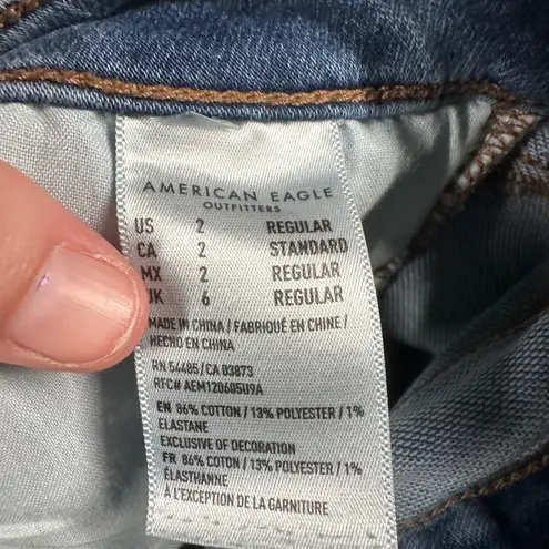 American Eagle Jeggings Size 2 Regular Wash Distressed Super Stretch Denim Jeans Blue