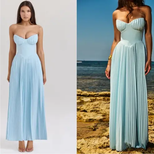 House Of CB House of‎ CB ‘Marcella’ Ocean Blue Pleated Maxi Dress NWOT size L