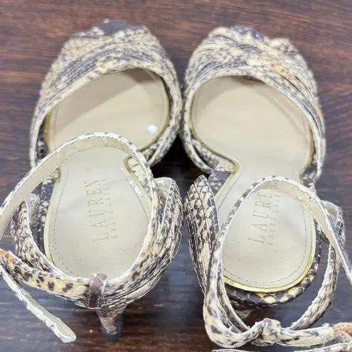 Lauren Ralph Lauren Kadie 4” snake skin ankle wrap heel size 7 1/2 Yellow