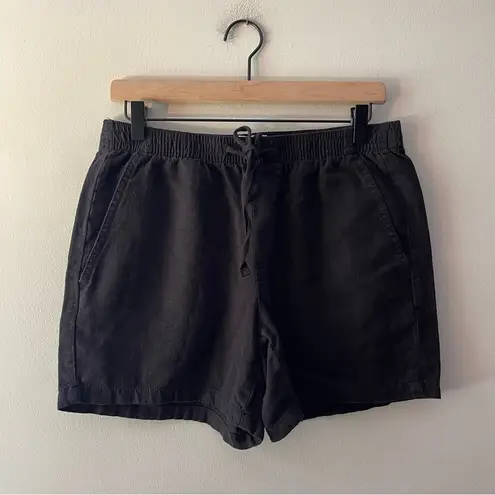 st. john's bay Black Linen Shorts Drawstring Elastic Waist Size Medium Loose Fit Pockets