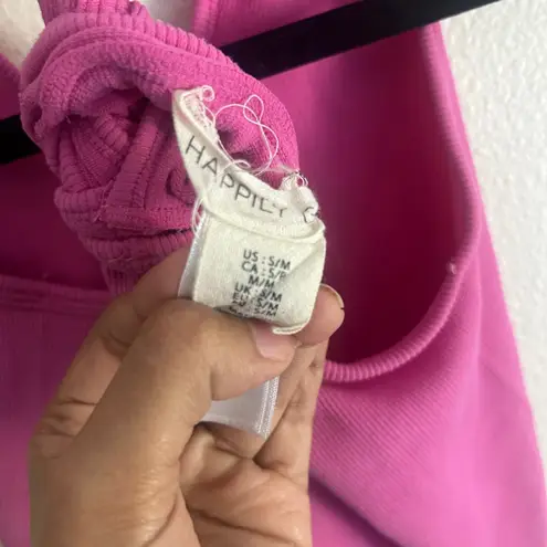 Happily Grey Ribbed Tank Top Cropped Tie Back Hot Pink Casual Size