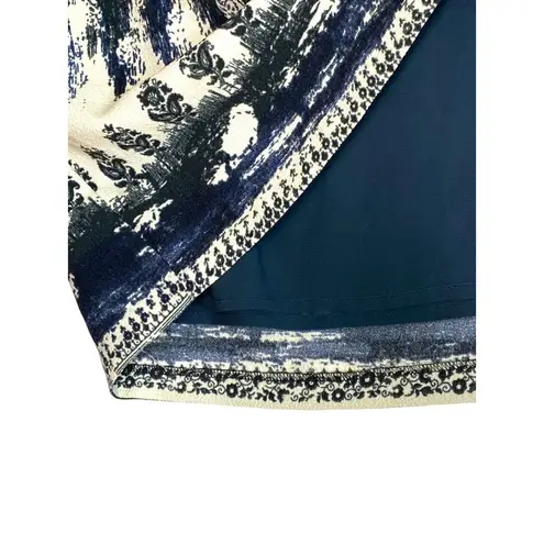 WAYF Dress Womens Medium Blue White Long Sleeve Choker Neck Keyhole