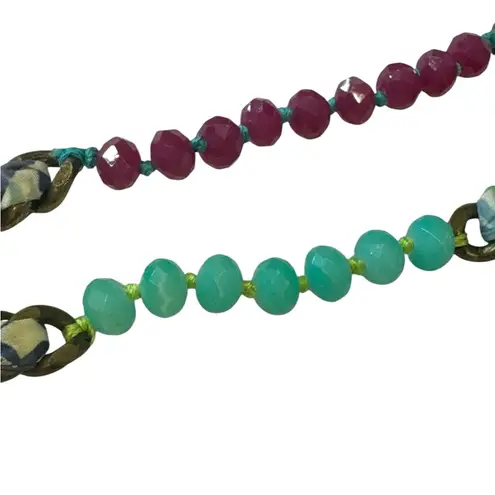Chloe + Isabel Long Gold, green & purple Chain Beaded Necklace Crocheted - Image 7