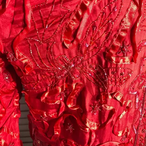 Roaman's Vintage Red Silk Beaded Sequin Rhinestone Blazer Coat 2X