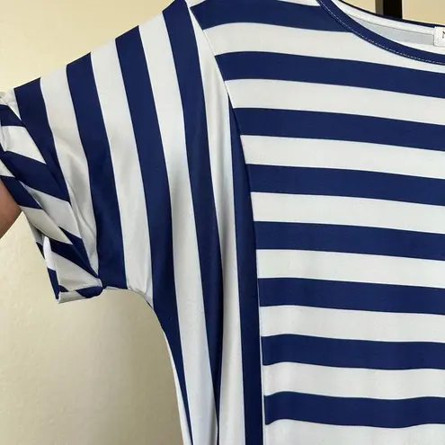 Nautical Blue White Stripe Drop Waist Soft Stretchy Casual Relaxed Fit Comfy Size M