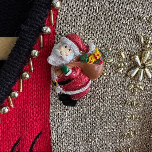 Lisa International Christmas patchwork cardigan size large Black