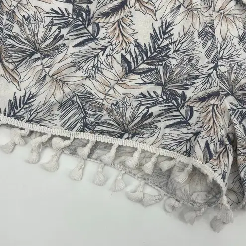 REWASH  Floral Linen Blend Shorts Sz M Boho Braid Tassel Palm Tropical Beachy
