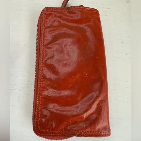 TANO Vintage Red Soft Leather Zip Around Wallet Distressed Magnetic