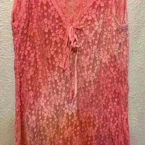 Raya Sun pink Ombre crochet lace top sz M beachy resortwear summer sheer festiva