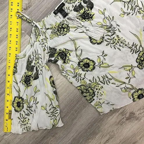 Inc international Concepts White, Black & Yellow Floral Print Cold Shoulder Top
