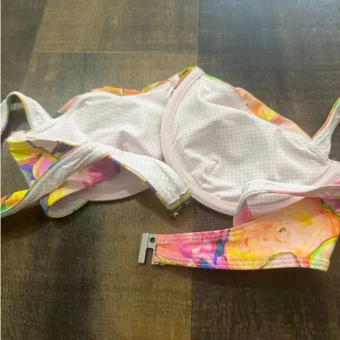 Apres June Celine Ruched Underwire Watercolor Bikini Top Size Large Pink