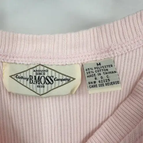 Y2K B. Moss Ribbed Henley Lettuce Trim Crop Shirt Pink & Blue Medium Baby Tee