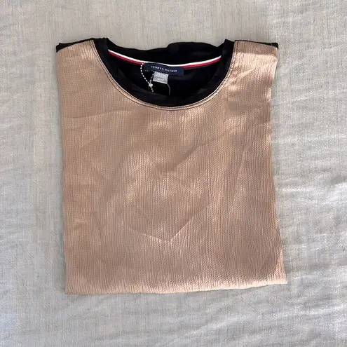 Tommy Hilfiger NWT $108  Copper and Black Short Sleeve Blouse Small