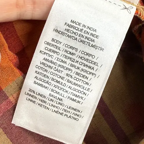 Lauren Ralph Lauren Women's 18W Wrap Skirt Ikat Plaid Linen Blend Berry Multi Orange Size 18P