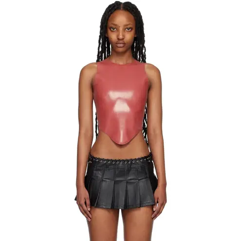 Miaou Jinx Top in Strawberry Large New Womens Faux Leather Vegan Cropped Tank Red