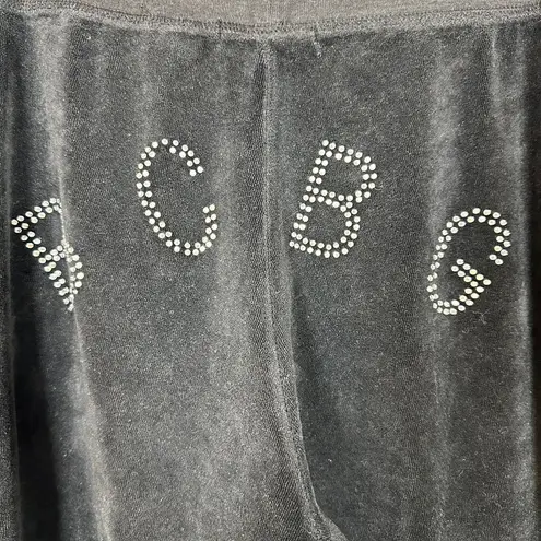 BCBG Vintage Velour Rhinestone Embellished Flowy Pants Black Size Large