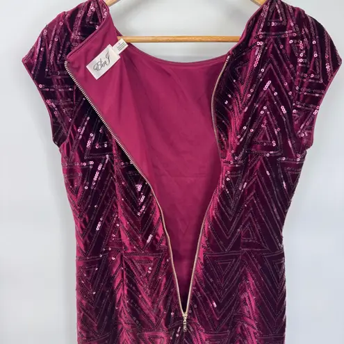 Eliza J Velvet Sequin Geometric Formal Party Cocktail Dress Burgundy Red Size 8