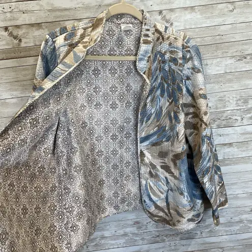 Alfred Dunner Womens 14 Jacket Quilted Reversible Open Front Blue Brown