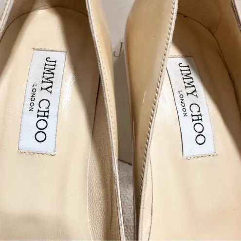 Jimmy Choo Cosmic Patent Leather Nude Platform Pumps sz 38.5