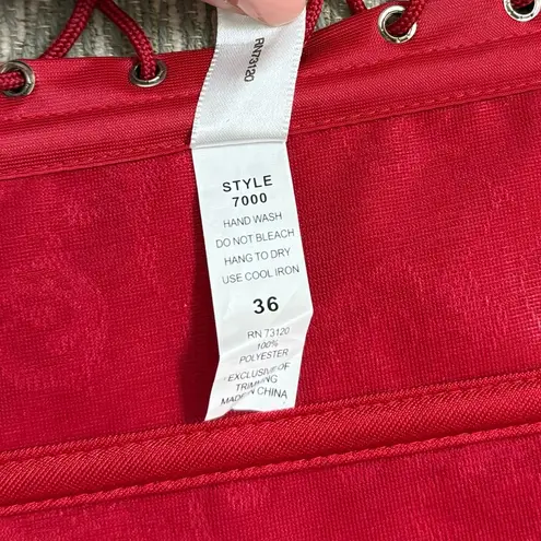 Frederick's of Hollywood Vtg Corset Top Bustier Red Lace Brocade M Medium 36