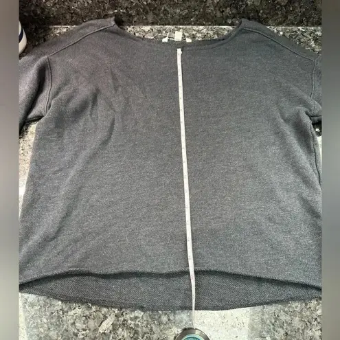 American Eagle  Y2K Grey Blue Cropped Floral Embroidery Sweatshirt Size Small S