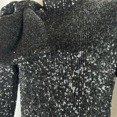 Rebecca Vallance Black Bow Sequin Long Sleeve Mock Neck Mica Mini Dress US 6