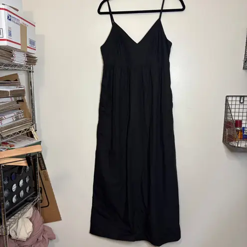 Quince Black Smocked Bodice Spaghetti Strap Maxi Dress Size S Pockets