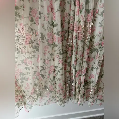 Mac Duggal Embellished Floral Print A Line Dress in White Multi 16