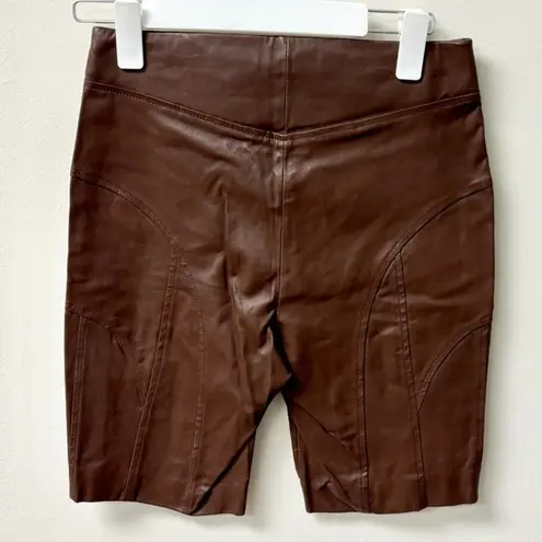 Retrofête Retrofete Amanda Leather High Rise Flat Front Biker Shorts Brown Women's Size S