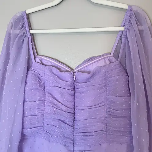 Two Sisters Harriette Swiss Dot Sweetheart Ruched Puff Sleeve Mini Dress Purple