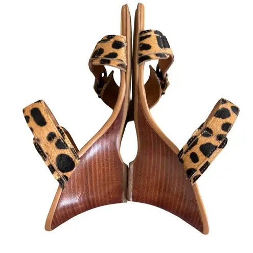 Coldwater Creek Y2K FUR LEOPARD BUCKLE STRAPPY HEELS WEDGE SANDALS SZ. 8-8.5