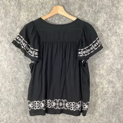 Old Navy Women’s Top Medium  Flowy Festival Cottagecore Prairie Peasant Shirt Boho Black