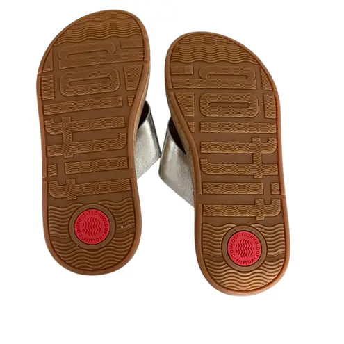 FitFlop F-Mode FlatForm Toe Post Sandals Silver Sz 6 Boho Chic Coastal Comfort