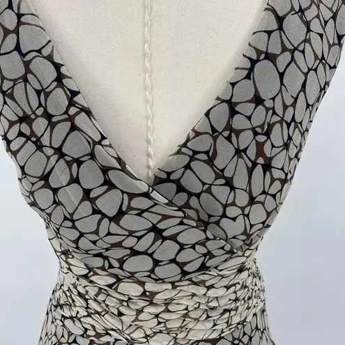 Vintage Y2k Silk Mini Dress Faux Wrap Surplice Fit & Flare Abstract Print Gray 4