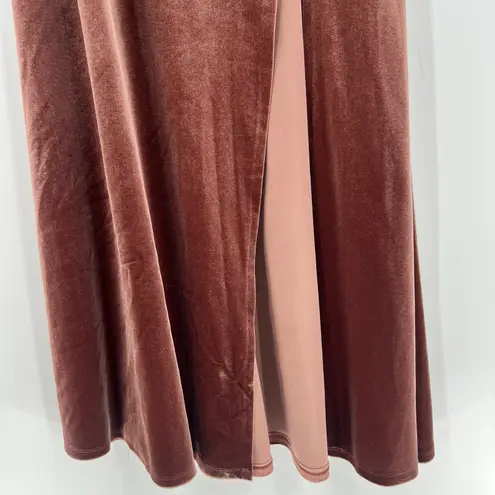 Jenny Yoo Cybill One Shoulder English Rose Rust Velvet Maxi Dress Gown Size 10