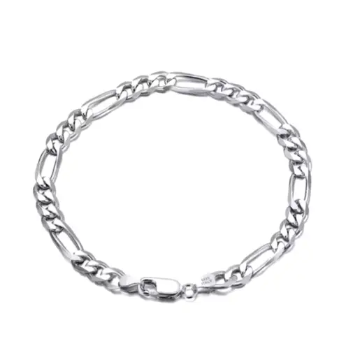 Boutique NEW Unisex Rhodium Plated 925 Sterling Silver Figaro Chain Bracelet, 8”